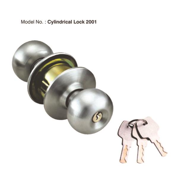 SS Cylindrical Door Lock - Silver Finish With 3 Ultra Keys Lock