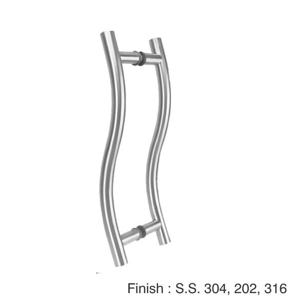 SS Bar Glass Door Pull Handle - S Shape Design - Steel Wing