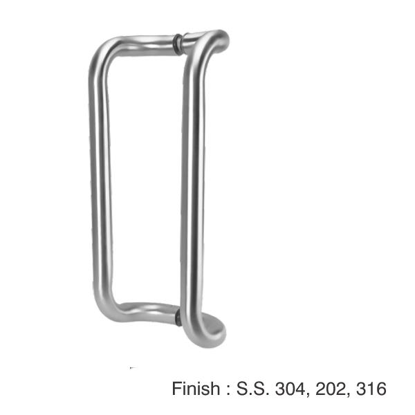 SS Rod Glass Door Pull Handle - D Shape Design - Steel Wing